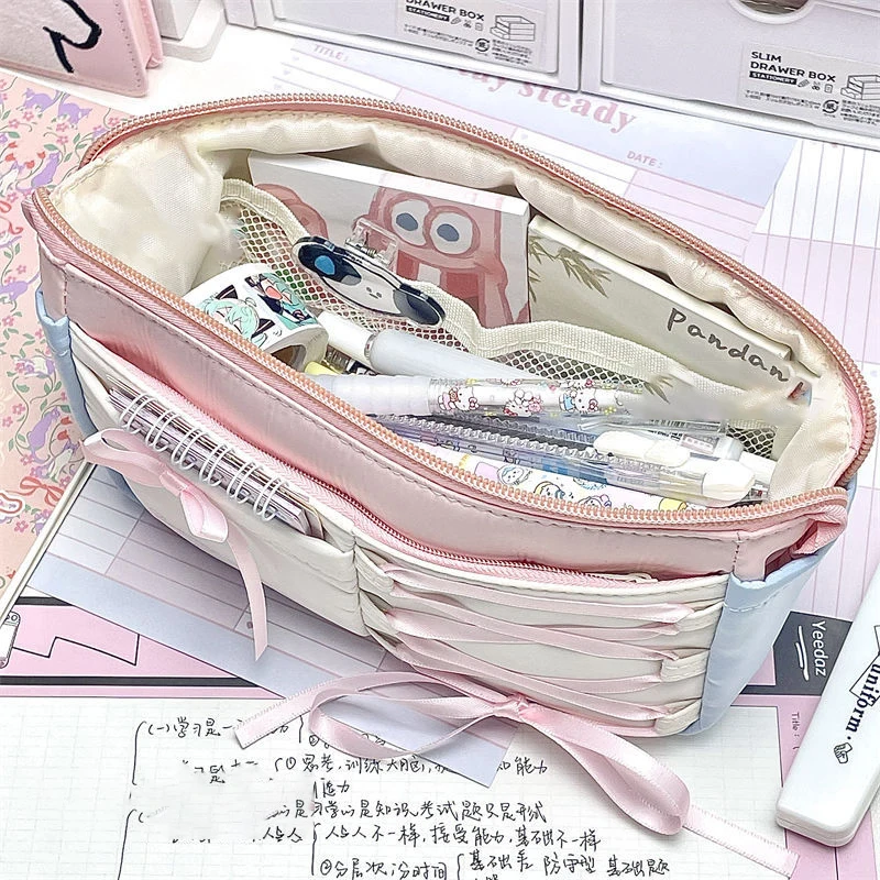 Sweet Portable Pencil Case Creative Simple Stationery Bag Large Capacity Ballet Style Pen Bag Multifunctional Storage Bag