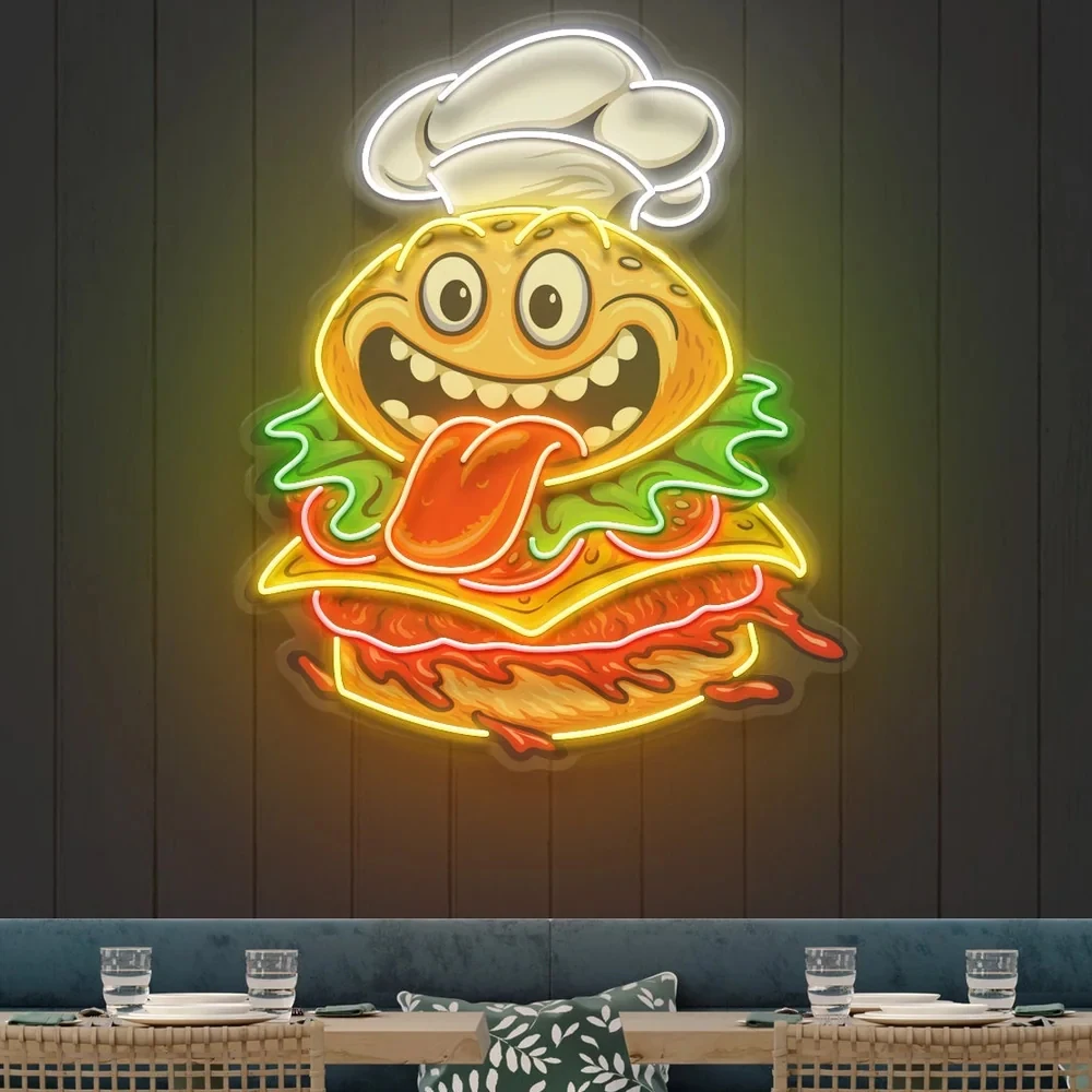 Burger Sandwich Pizza Donut Neon Light Sign Led Decoration Custom Neon Light Fast Food Restaurant Wall Decoration Lights