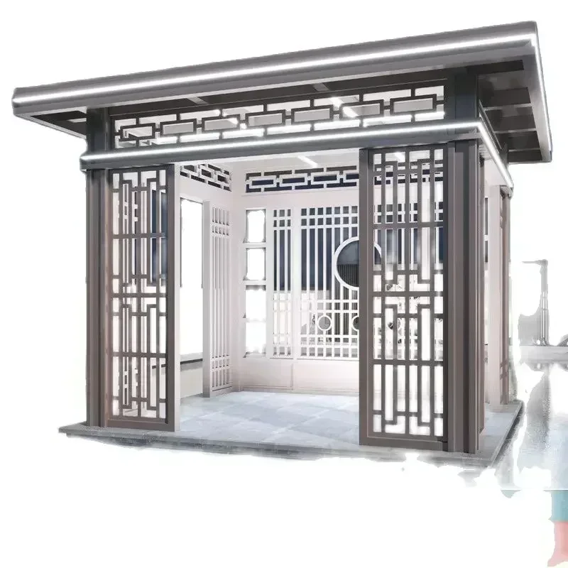 Aluminum alloy pavilion modern new Chinese style outdoor courtyard leisure four corner pavilion outdoor villa garden flat top