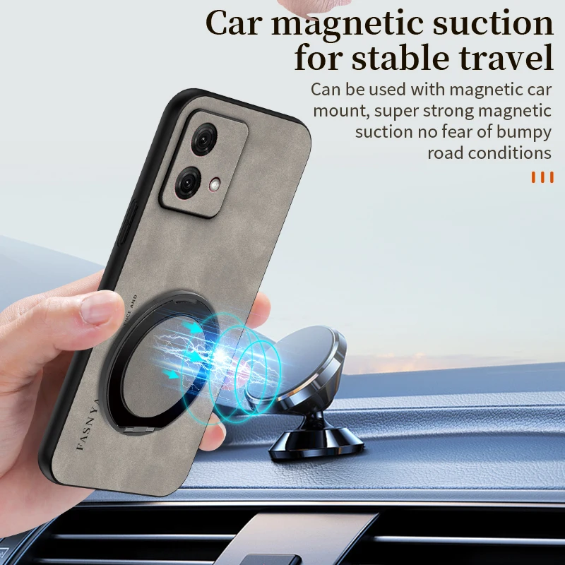 360 °   حافظة حامل دوارة بدرجة لهاتف موتورولا موتو إيدج 60 فيوجن 50 الترا 40 نيو 30 غطاء خلفي من جلد الغنم