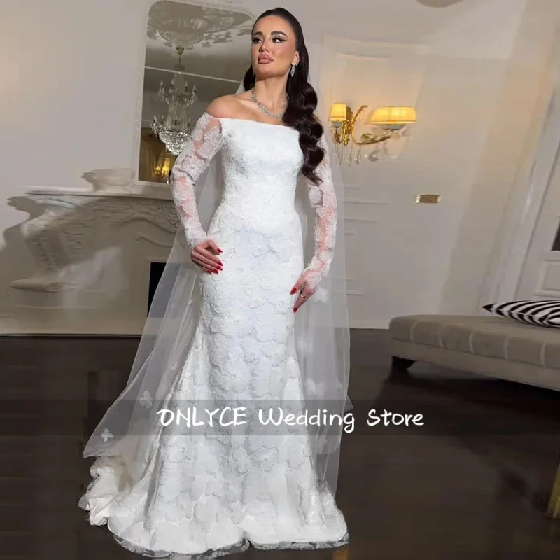 Abito da sposa arabo saudita Vestido De Noiva Abito da sposa a sirena in pizzo con scollo a barchetta personalizzato per donna sposa