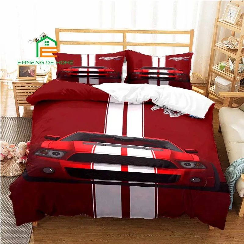 Mustang Racing Car Pattern Duvet Cover Set Bedding for Aldult Kids Bed Set Game Quilt Cover Comforter Cover Bedding Set