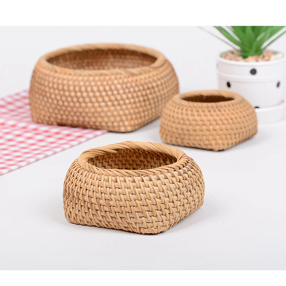 

1Pcs Rattan Woven Storage Box Natural Handmade Tea Cake Basket for Dried Fruits Candy Snacks Household Multi-Function Organizer