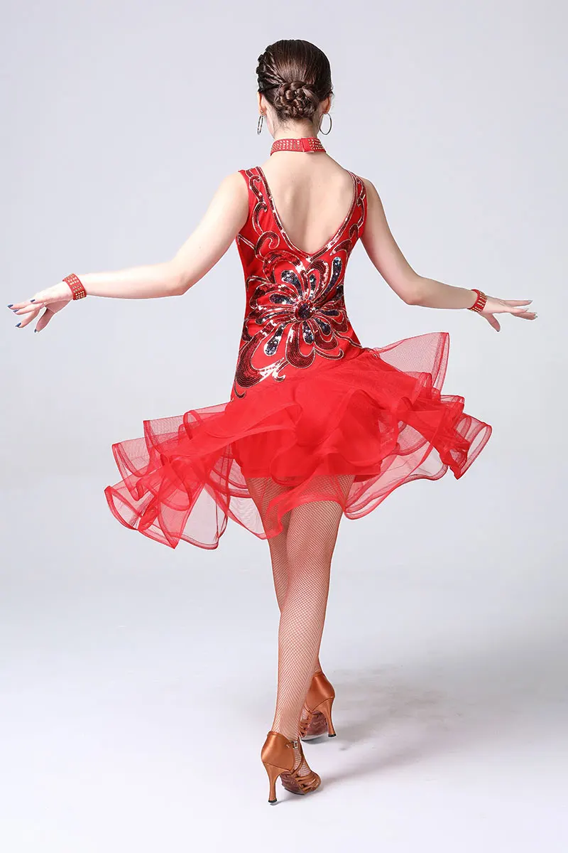 Robe de danse latine pour femme, costume de scène, paillettes, samba, tango, phtaline