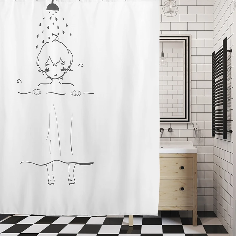 

Cartoon Art Shower Curtain Decor Cartoon Nordic White Bathroom Curtain Bath Sheer Rideau De Douche Household Merchandise Curtain