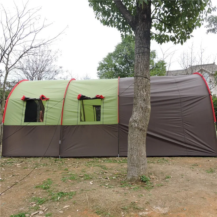 2026 Outdoor Extra-Large Double-Layer Tunnel Camping Tent Multi-Person Family-Style Party Tent 2000-3000mm Waterproofing Four Se
