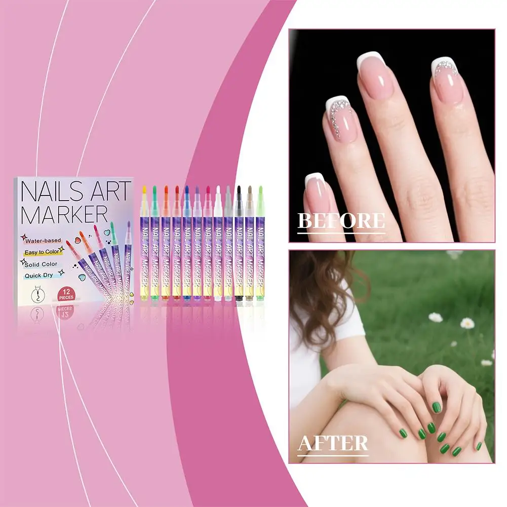 12 pz/set Nail Art Disegno Graffiti Penna Gel Matita di Plastica Impermeabile Pittura Liner Pennarello Unghie Strumenti di Decorazione Del Manicure