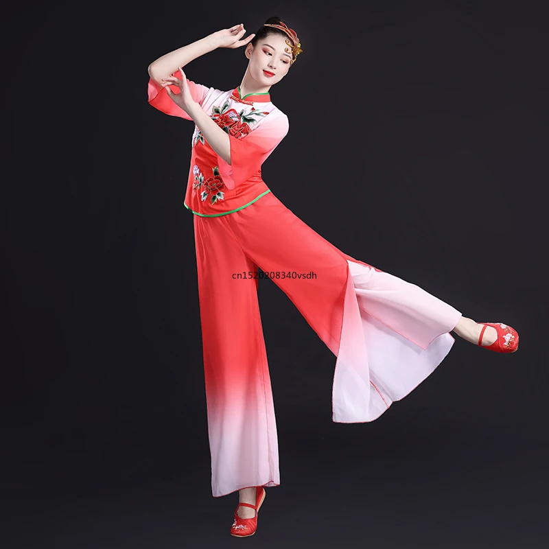 Ladies Hanfu costume da ballo classico in stile cinese femminile elegante nuovo vestito da ballo folk fan Yangko dress set