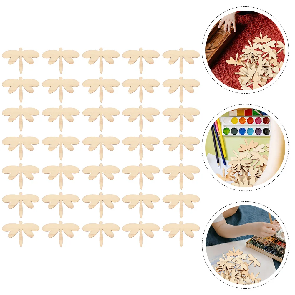 

120pcs Dragonfly Shape Wood Slices Unfinished Wooden Chips Diy Graffiti Craft Kids Painting Durable Smooth Natural Texture
