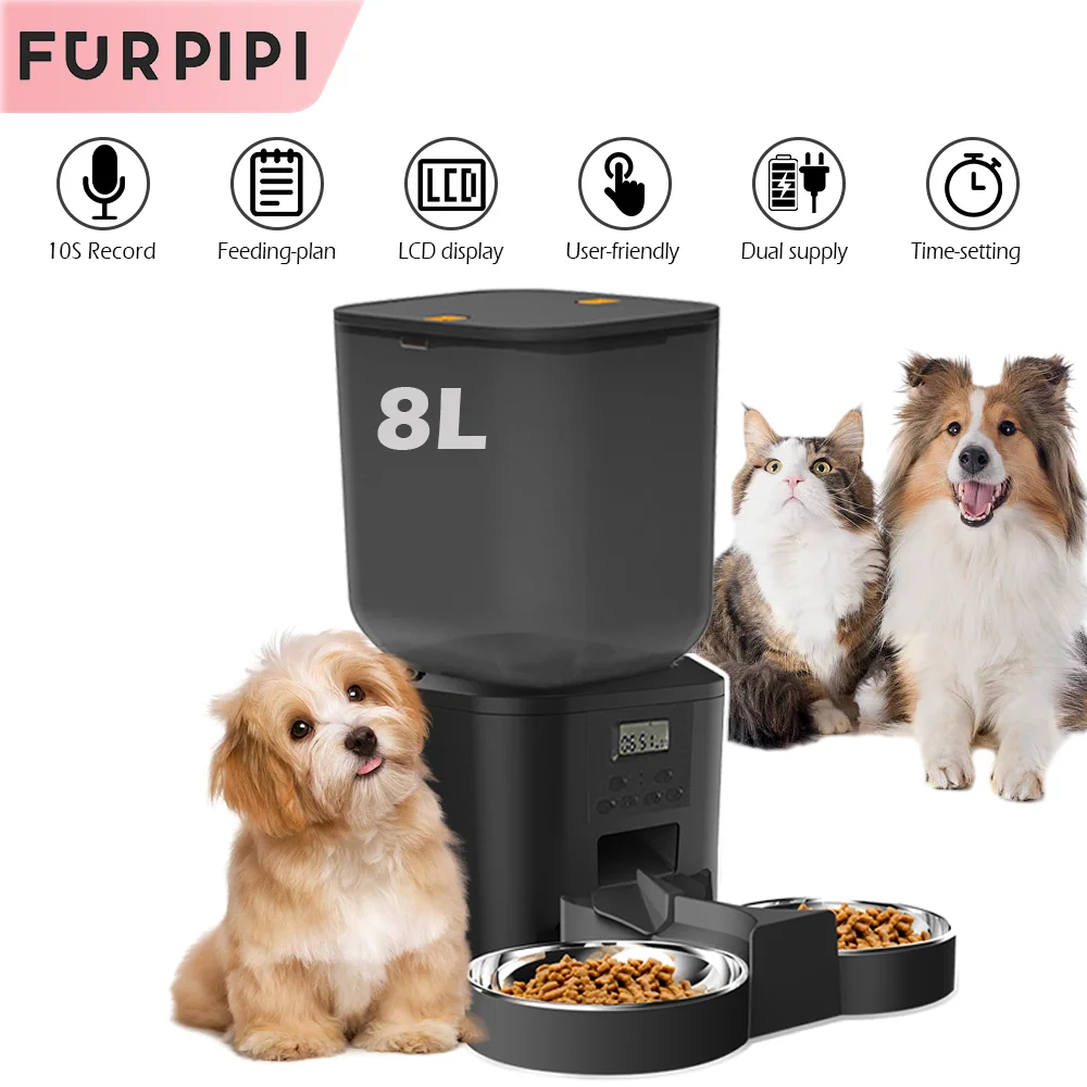 

FURPIPI Smart 8L Automatic Pet Feeder with Timer USB & Battery Powered Slow Feed Dispenser for Cats and Dogs No Plug Included