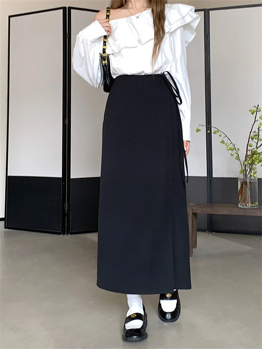 PLAMTEE 2023 New Slim Mid-Length Skirts Women Autumn Chic Office Lady High Waist Casual Camping Solid Work Wear Gentle Bodycon