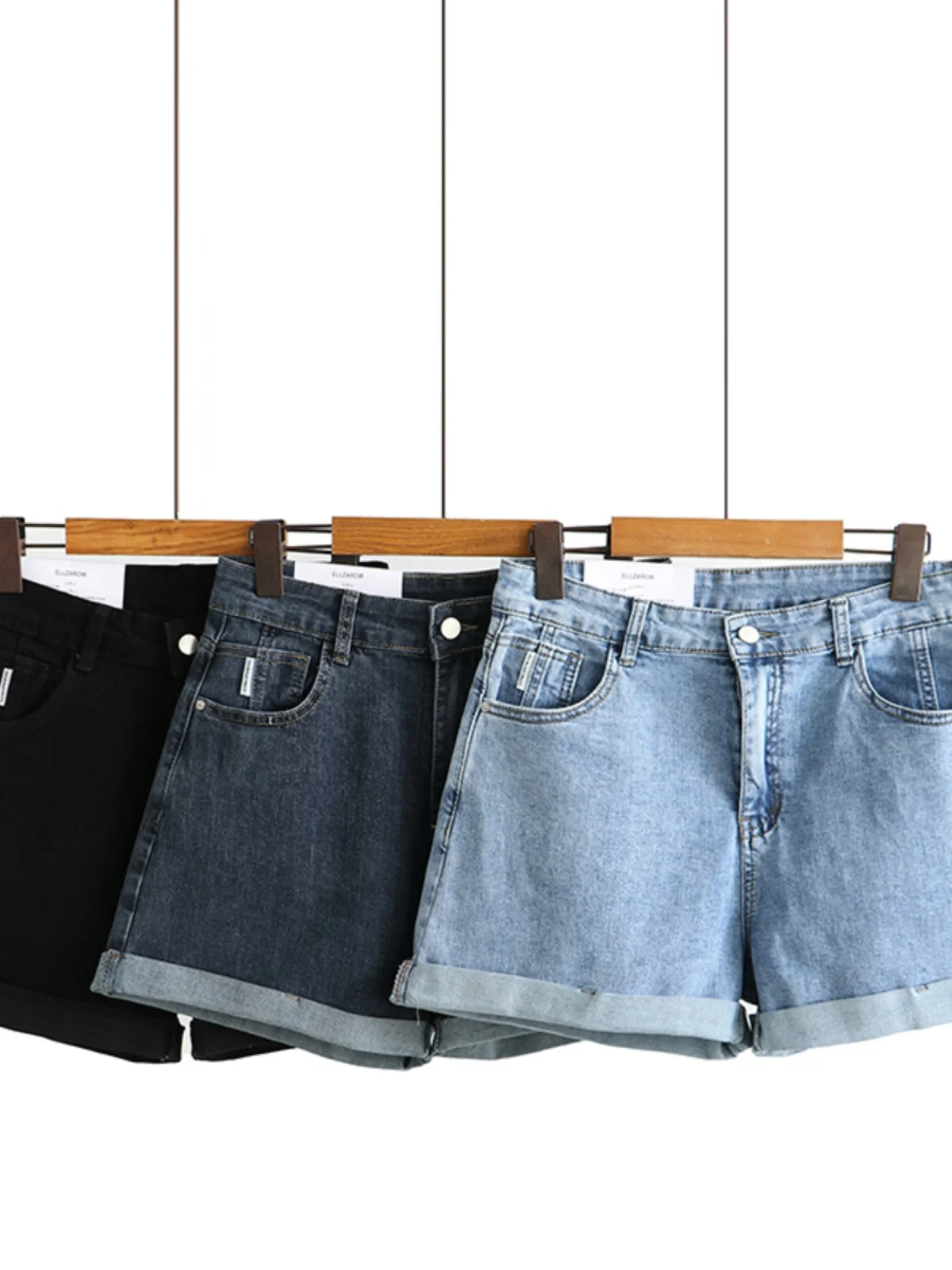 Summer 2023 High Waist A-Line Wide Leg Shorts Retro Hong Kong Style Denim Cuffed Hot Pants plus Size Women's Jeans Casual Cot...