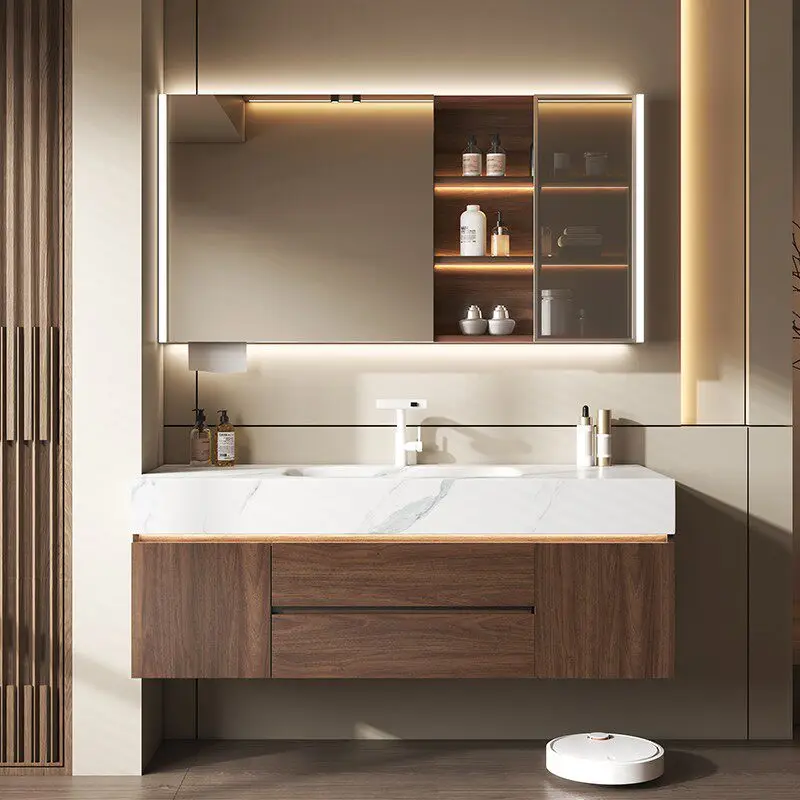 

Новая тумба для ванной в китайском средневековом стиле с интегрированной раковиной из каменной плиты, изготовленной методом горячей гибки, и комбинированным унитазом-раковиной.