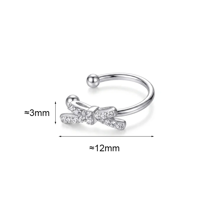 1 Pcs S999 Sterling Silver Needle Shining Bowknot Clip Earrings for Charm Women Fashion Jewelry Light Luxury Accessories
