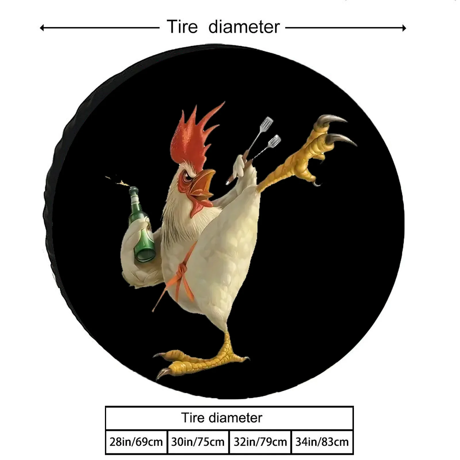 1pc Kung Fu Chicken Design Polyester Spare Tire Cover, Fit For Camping Trailers RVs Travel, Weatherproof Wheel Protector