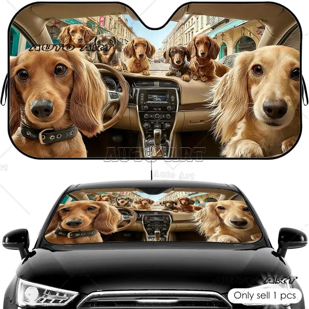 Humorous Dachshunds Sun Visor Foldable Universal Car Windshield Sun Shade UV Protection Heat Insulation Foldable Cover