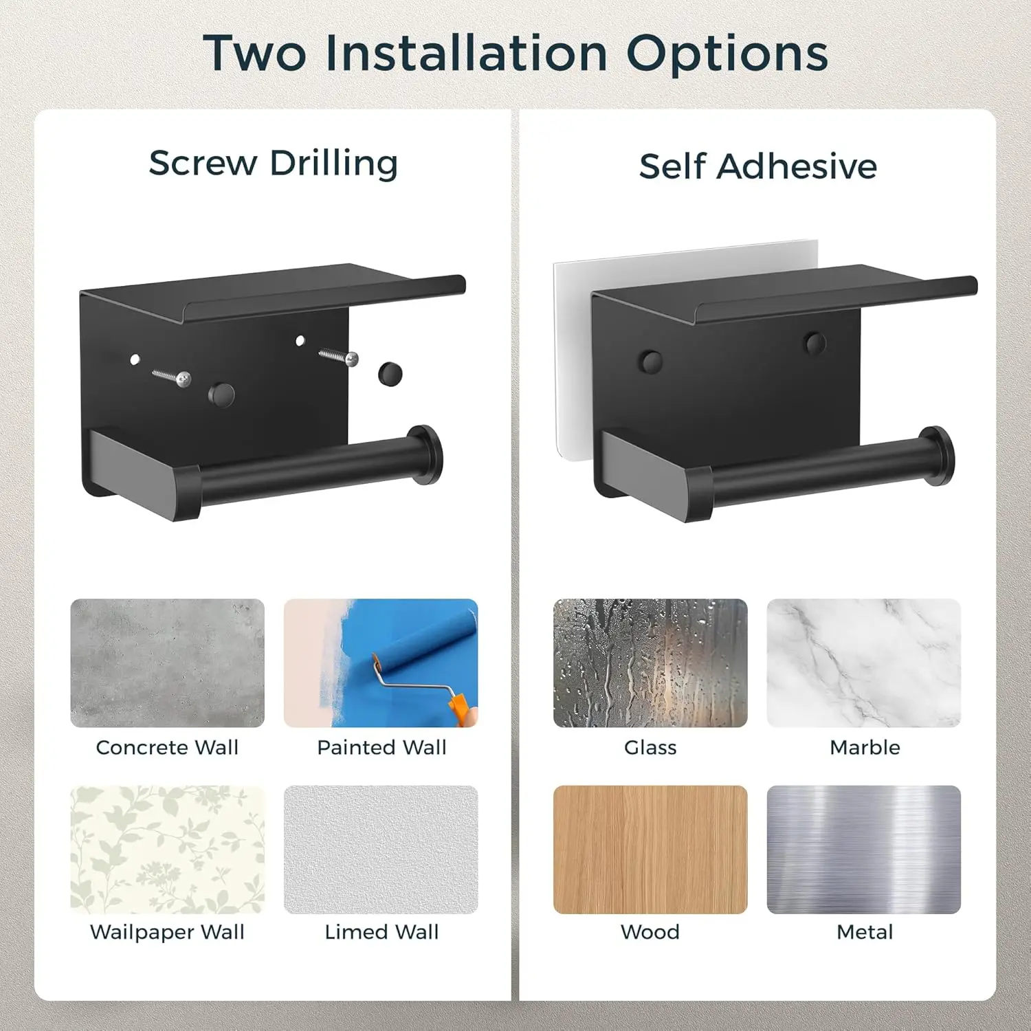 Toilet Paper Holder Stand Wall-Mounted Toilet Paper Dispenser Kitchen Bathroom Storage Rack For Tissue Box Shelf Phone Holder