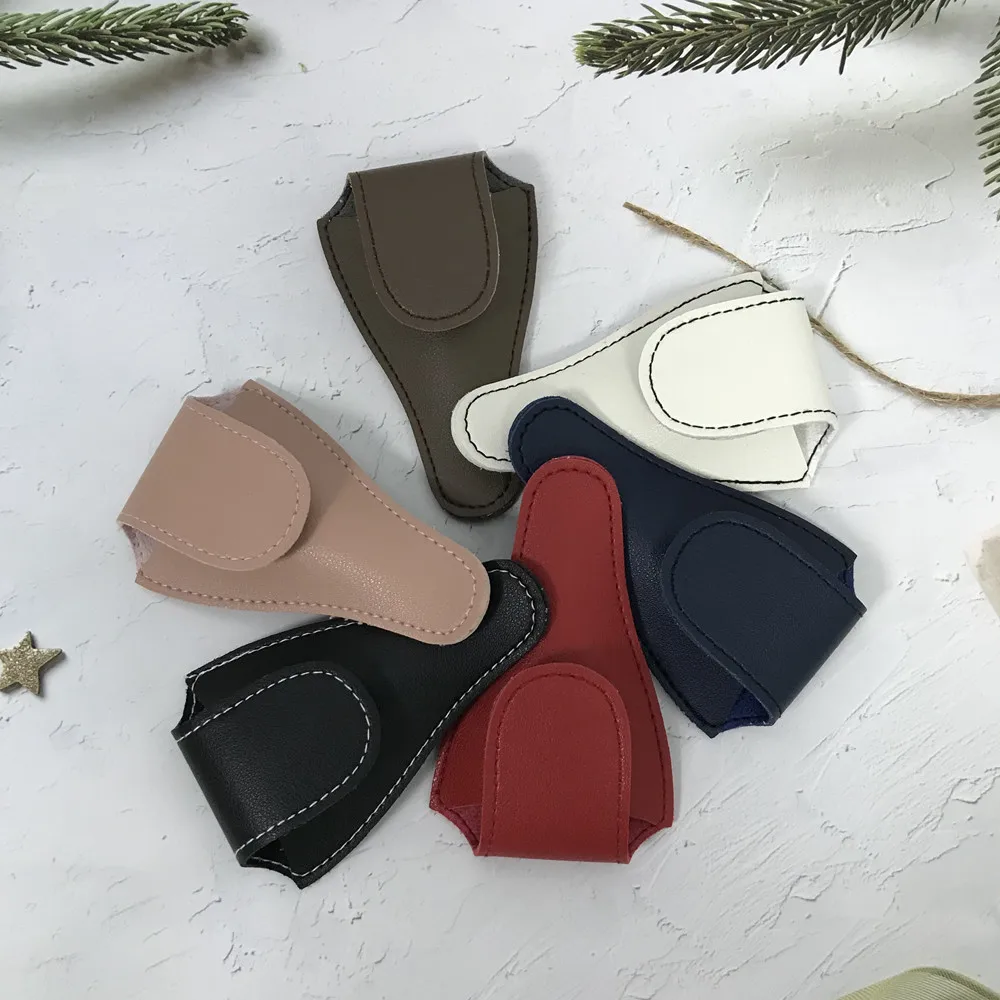 Hasp Style V Shape 10 Solid Colors Option Good Sewing Convenient Small PU Leather Scissors Protection Bag Nail Trim Cover Case