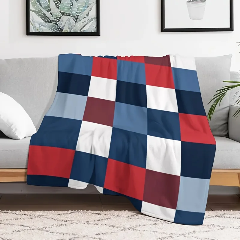 1pc Multicolor Plaid Flannel Blanket - Soft Warm All-Season, Multipurpose Office Camping Travel Gift