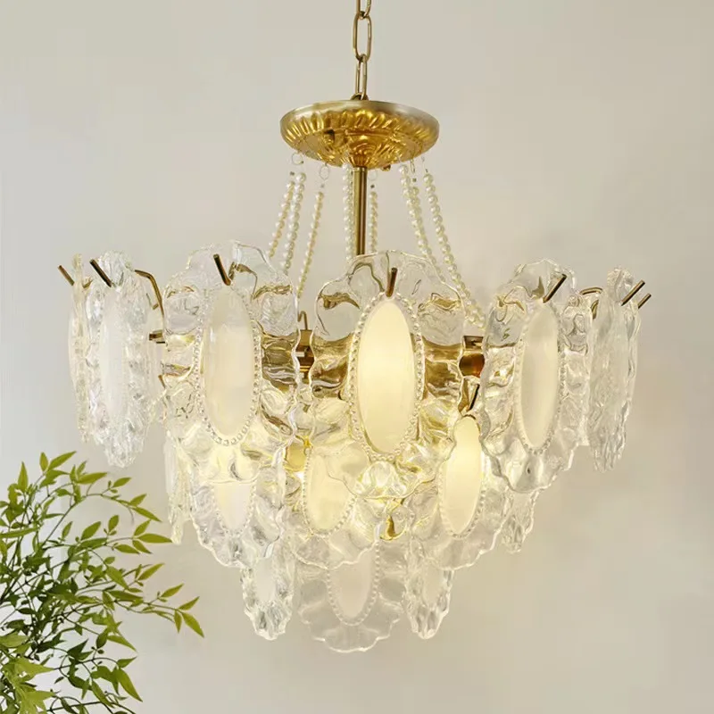 

French medieval crystal chandelier creative glass fashion romantic pearl room lamp light luxury new master bedroom lamp
