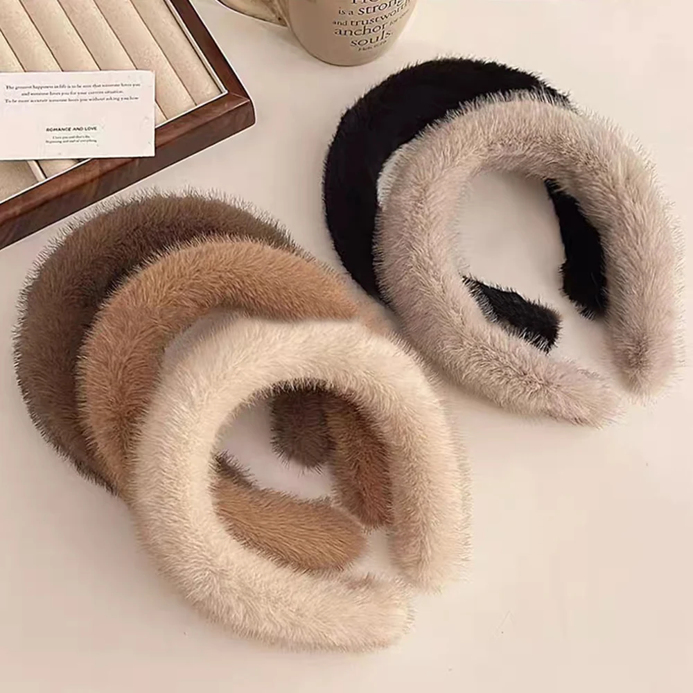 Women Luxury Winter Faux Fur Padded Head Hoop Hair Accessories Imitation Mink Fur Headband Fashion Soft Fluffy Furry Hair Hoops