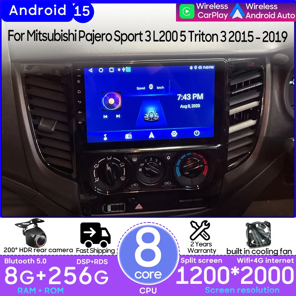 

Android для Mitsubishi Pajero Sport 3 L200 5 Triton 3 2015-2019 Автомобильный мультимедийный плеер Carplay Стерео Радио Видео Авто GPS 2din