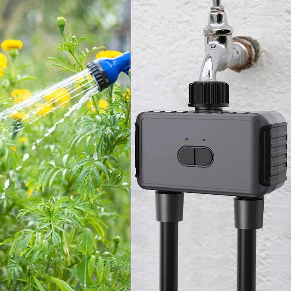 

Sprinkler Timer APP Voice Assistant Control 2 Way Irrigation Water Timer IP55 Water Resistant Automatic Irrigation Timer