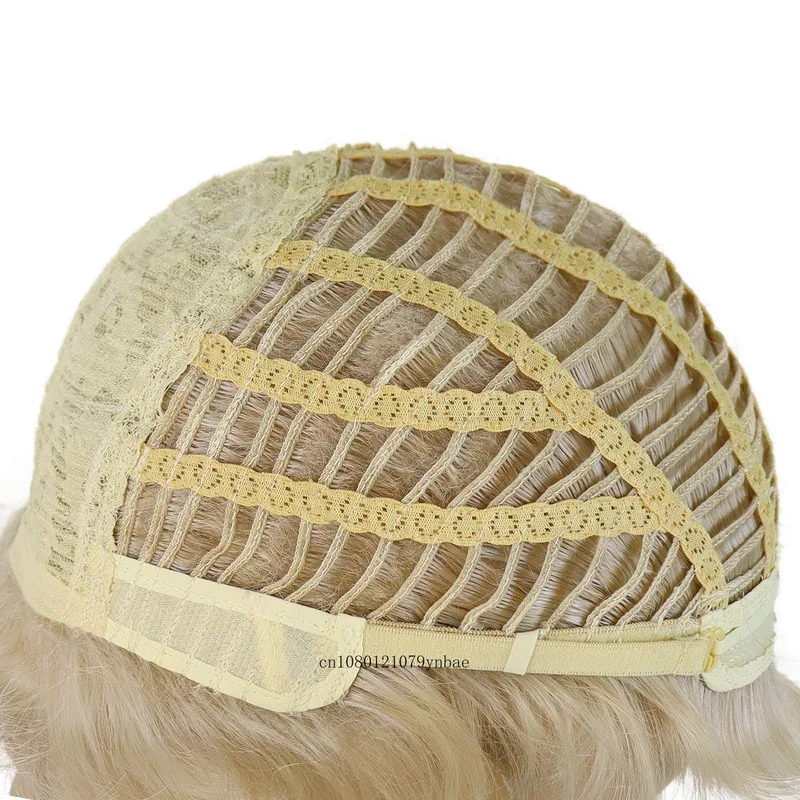 Short Blonde Wig with Bangs Synthetic Hair Wigs for Men Light Blond Color Wig Cosplay Halloween Costume Cool Carnival Party Wigs