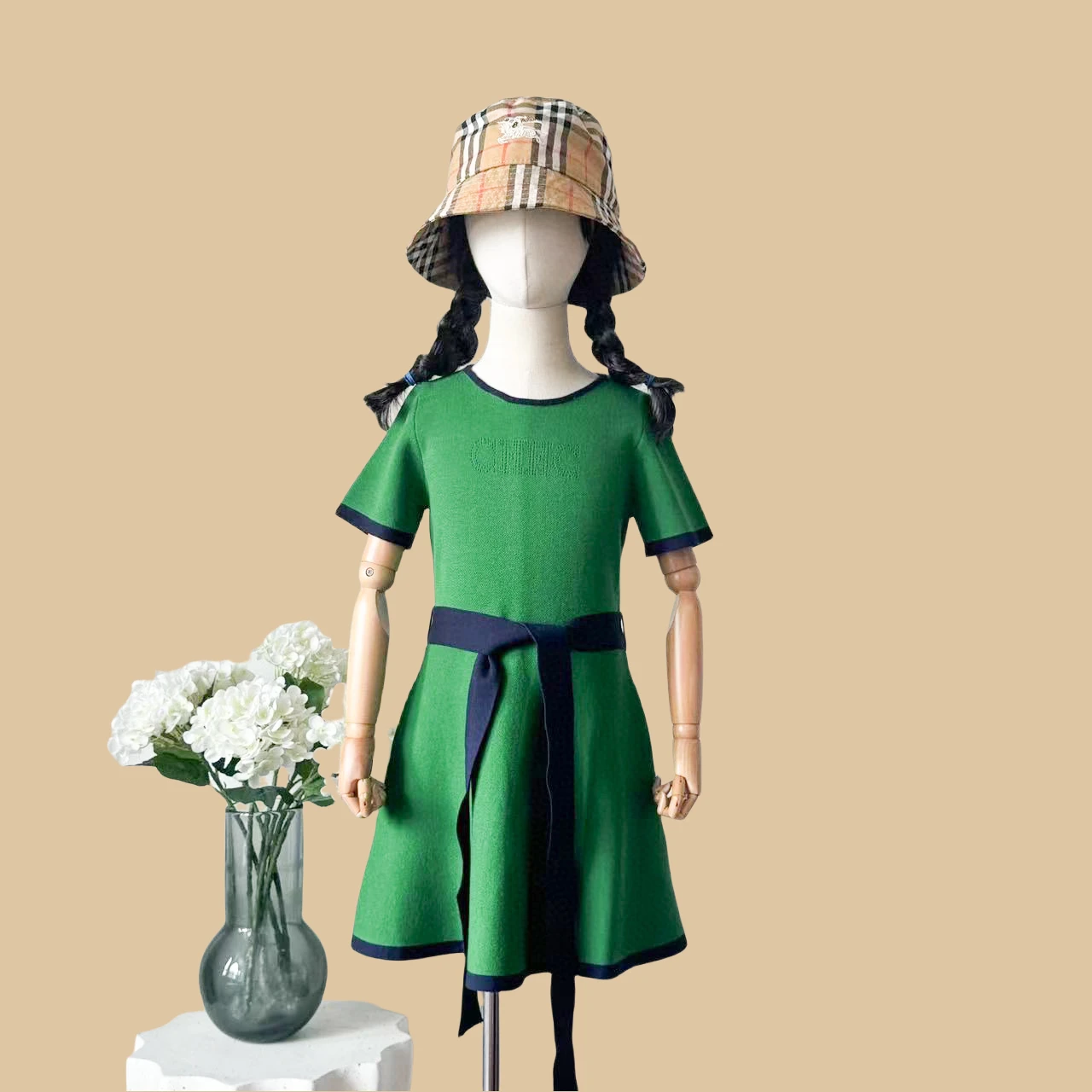 

CH Kids Girls Dress Fashion Fresh Style Green with Bow Design Niche Brand Girls Holiday Gift Beautiful Skirt