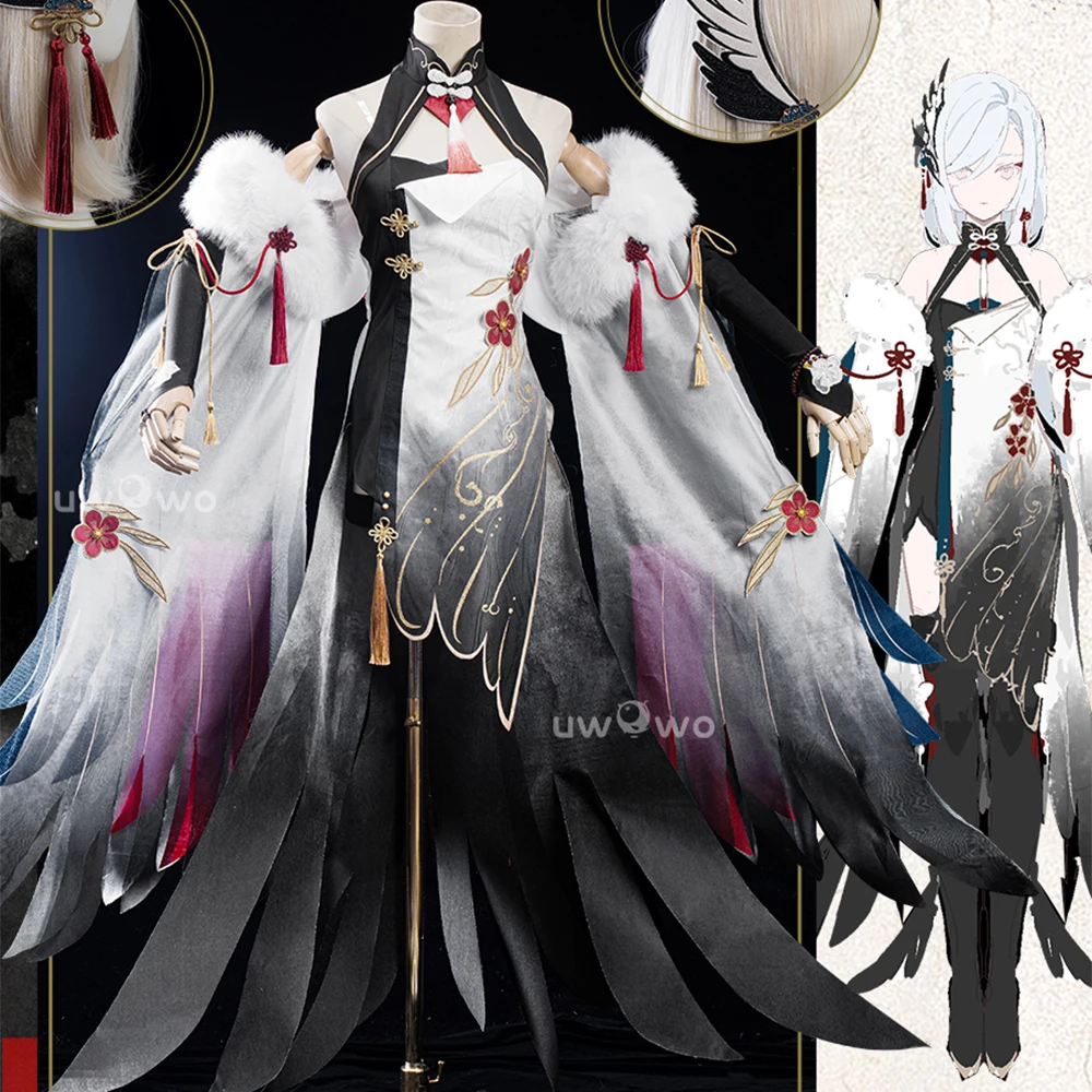 Game Shenhe Cosplay Costume Anime Genshin Impact Red Plum Blossoms in the Snow Shen He Cos Costume Dress Wigs Hairs Halloween