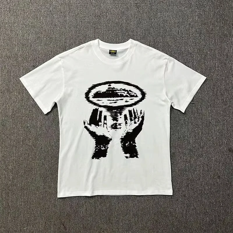 2026 Vintage Abstract Hands Print T-Shirt Men Women Unisex Drill Streetwear Graphic Tee American High Str Y2K