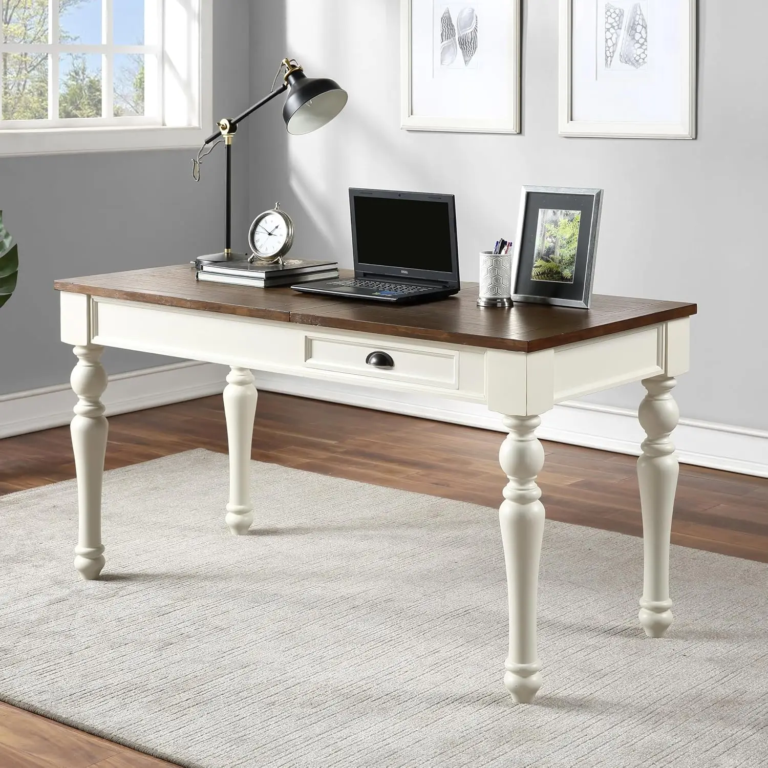 Farmhouse Lift-Top Desk With Storage Drawer, Home Office & Study Workstation, 60