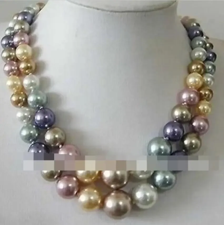 2 Row 8--14MM South Sea Multicolor shell pearl Necklace 17