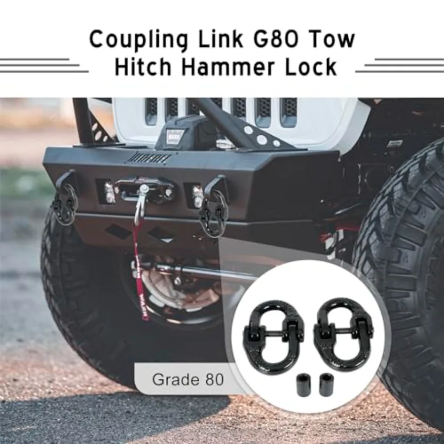 โซ่ล็อคแบบค้อน 2 ชิ้น 1 2 คู่ สำหรับเชื่อมต่อรถพ่วง เกรด 80 สำหรับรถบรรทุก สีดำ สำหรับงานหนัก พร้อมอุปกรณ์