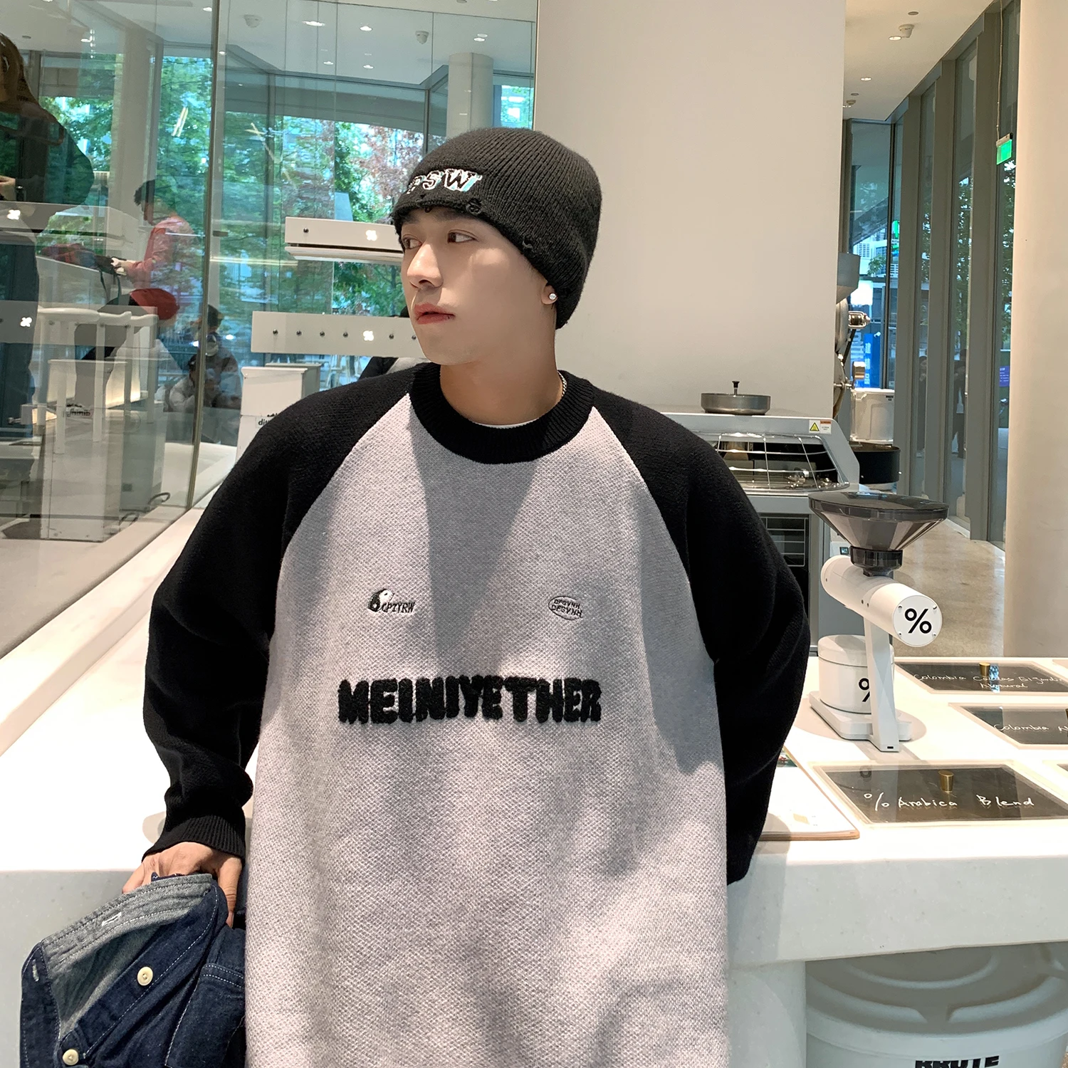 

Вязаный свитер для мальчиков, весна-осень, повседневный, с вышивкой букв, свободный крой, круглый вырез, длинный рукав, модный, в американском стиле