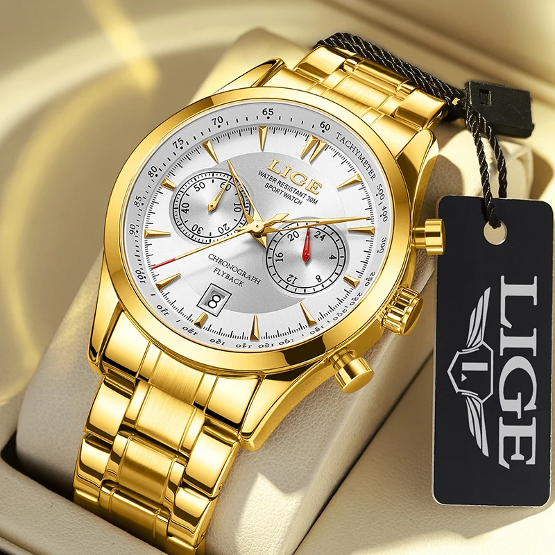 New LIGE Fashion Military Watches for Men Luxury Original Sports Chronograph Watch ​Waterproof Quartz WristWatch Clock Gift