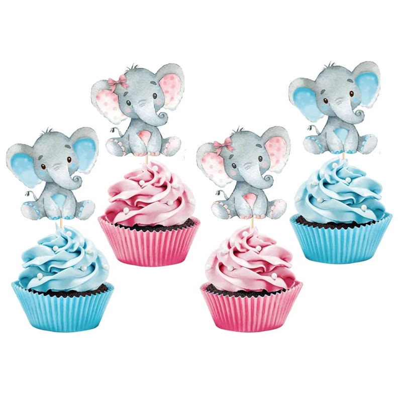 

12Pcs Elephant Boy Girl Cupcake Topper Baby Shower for Kids 1st Birthday Gender Reveal Party Decoration Photo Booth Props