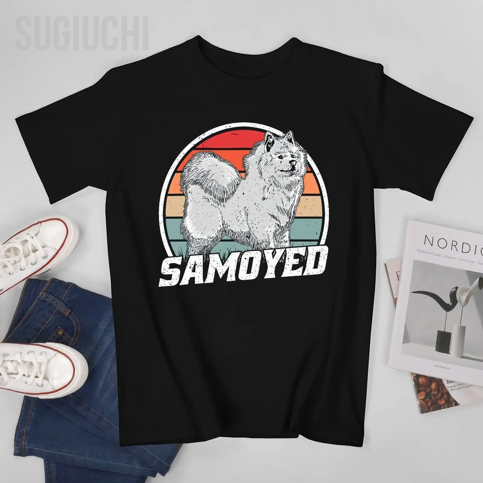 Unisex Men Samoyed Retro Vintage Tshirt Tees T Shirts Women Boys 100% Cotton T-Shirt