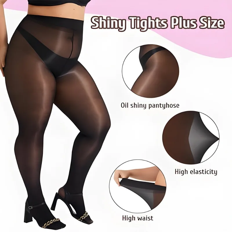 

Plus Size Oil Shiny Pantyhose Women Sexy Glossy Stockings High Stretchy Leg-wear Smooth Leggings Slim Hosiery Anti-hook Tights