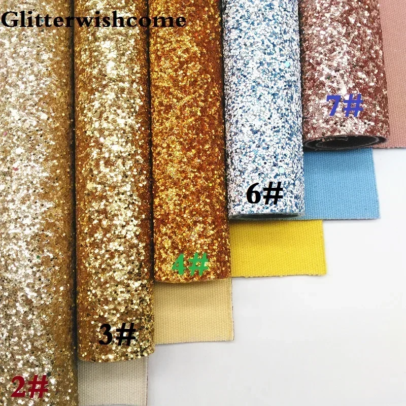 Glitterwishcome 21X29CM A4 Size Synthetic Leather, Color Matching Backing, Chunky Glitter Leather Vinyl for Bows, GM4003A