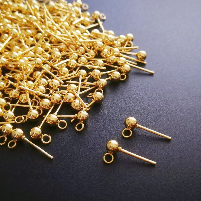 50pair Gold Plated Stainless Steel 3 4 5mm Round Ball Earrings Post Studs Linkers Connectors DIY Women Dangle Earrings Making