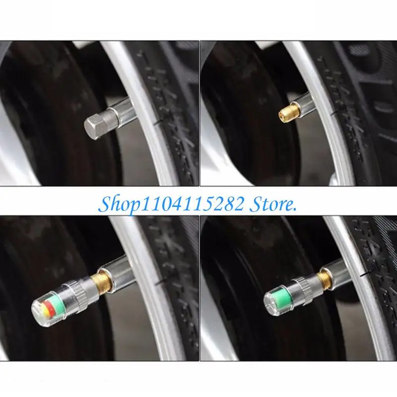 

4Pcs/Lot Tire Pressure Warning Monitoring Caps 3 Stage Color Indicators Metal Plastic Easy Setups for Vehicles