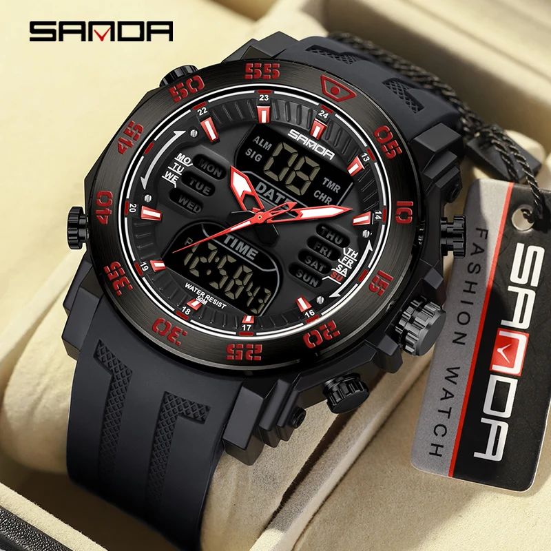 Sanda 2024 6029 New Model Hand Clock ForMen Fashion Design Alarm Mode Outdoor Sports Multiple Functions Chronograph Hand Watch