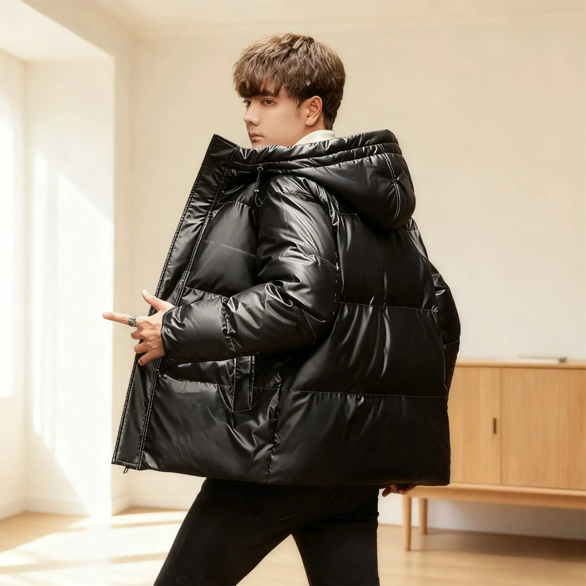 Unisex High-Gloss Parka - 90% White Duck Down with Heavyweight InsulationCouple's Weatherproof Jacket