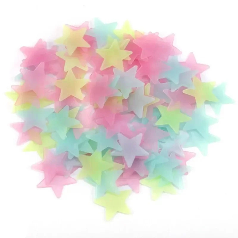 100Pcs 3D Stars Glow In Dark Luminous Fluorescent Plastic Wall Sticker Home Decor Decal Wallpaper Decorative Special Festivel