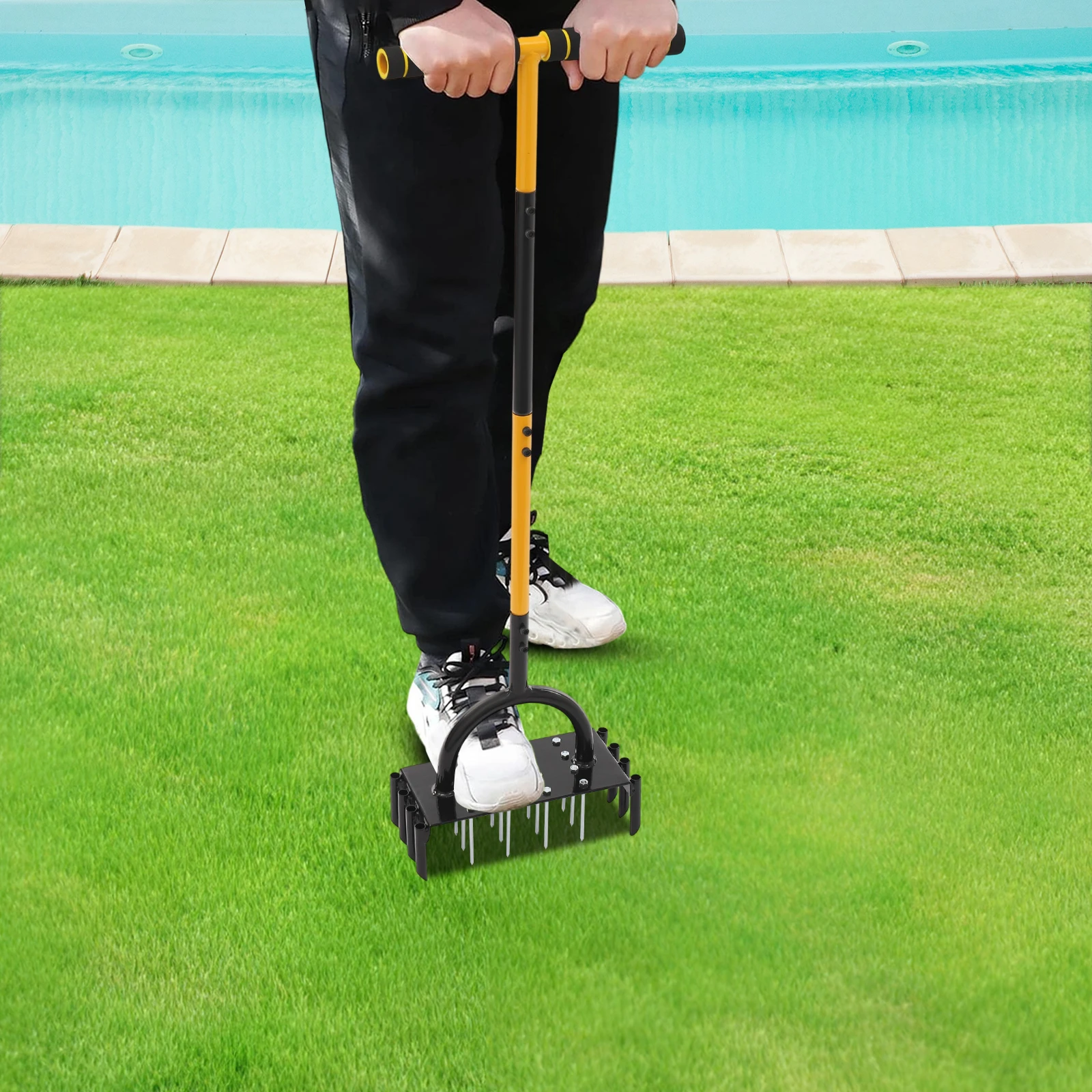 2-in-1-Rasenbelüftungswerkzeug, manuelles Rasenbelüfterwerkzeug mit 16 Spikes und 8 Entkern für Gartengras, loser Boden, verhindert Verdichtung – Detail 3