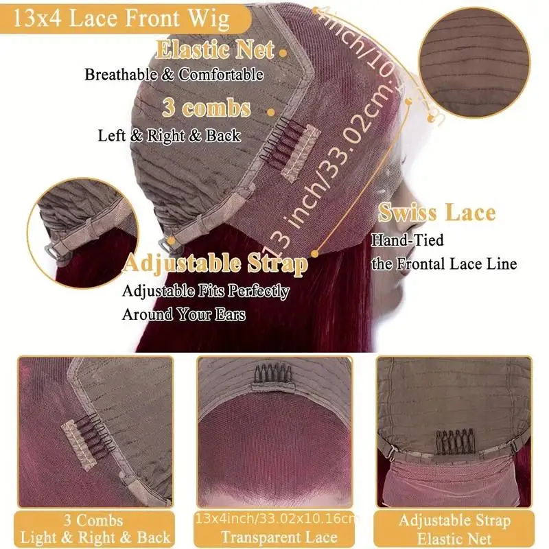 36 Zoll 99J Burgunderrote Echthaarperücken 13 x 6 HD-Spitzenfrontperücken Echthaar 220 Dichte brasilianische Perücken für Frauen