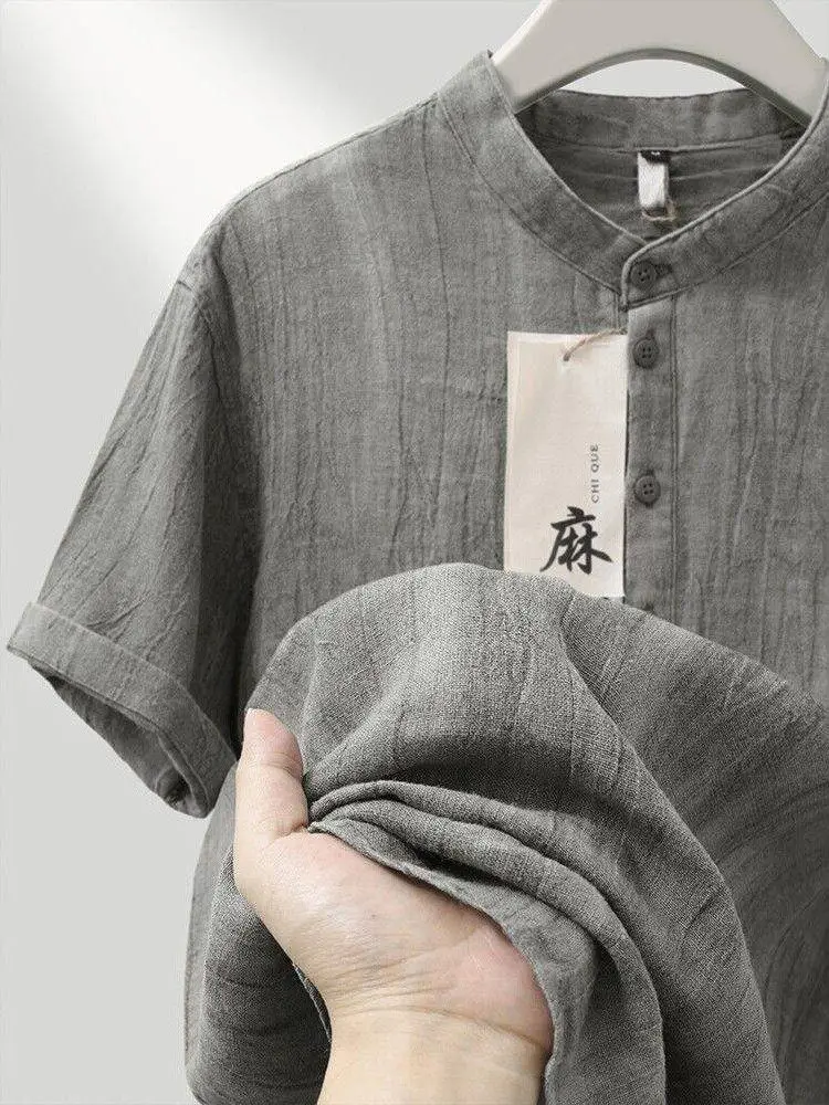 

High-End Linen Short-Sleeve T-Shirt Men's Summer Thin Style Loose Top Vintage Half Sleeve Body Shirt Citywalk Cleanfit Inner ...
