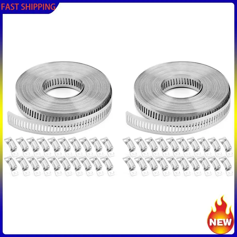 

Especial 2X Hose Clamps 20FT Metal Strap+40 Fasteners DIY Cut-To-Fit Stainless Steel Band Clamps Adjustable Large Worm