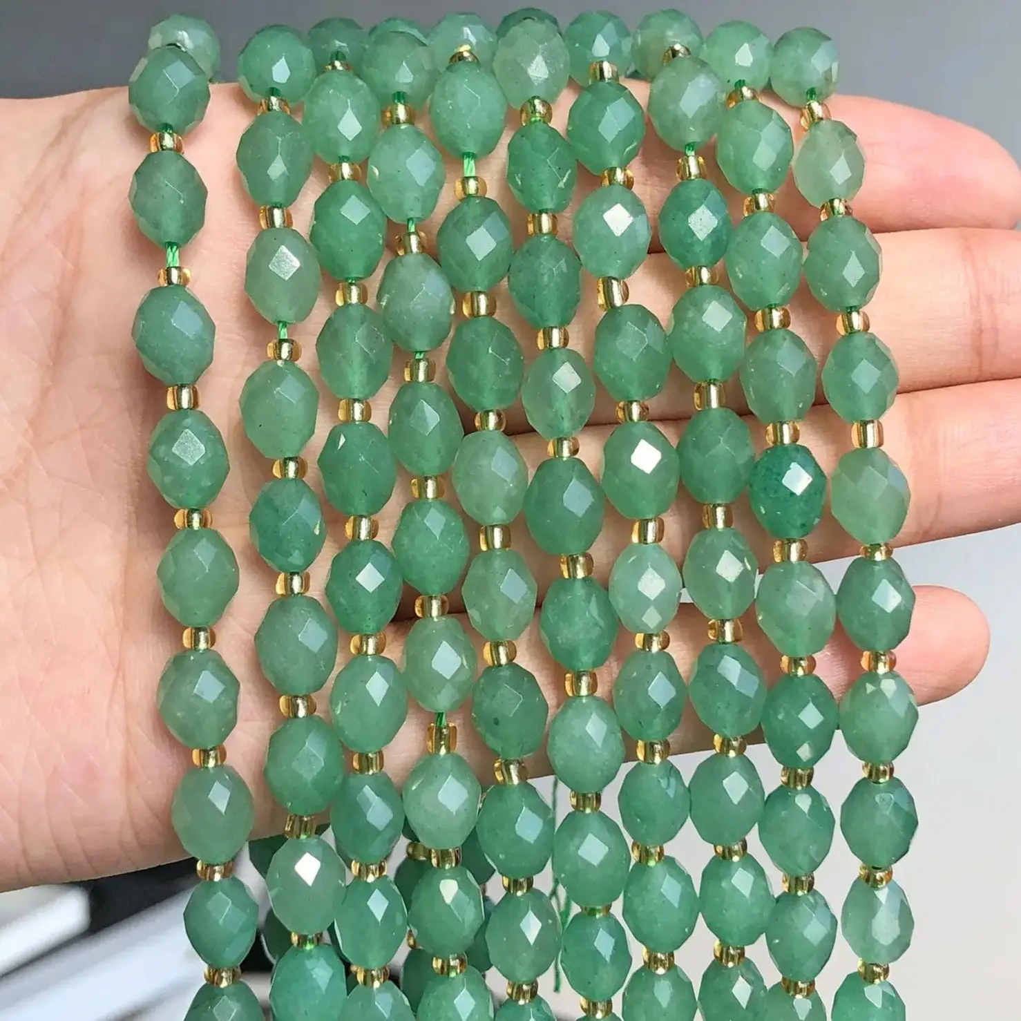 8x7 مللي متر الأوجه البيضاوي حجر الخرز الطبيعي الأخضر افينتورين خرزة مباعدة لصنع المجوهرات سوار ذاتي الصنع إكسسوارات عقد 7.5''